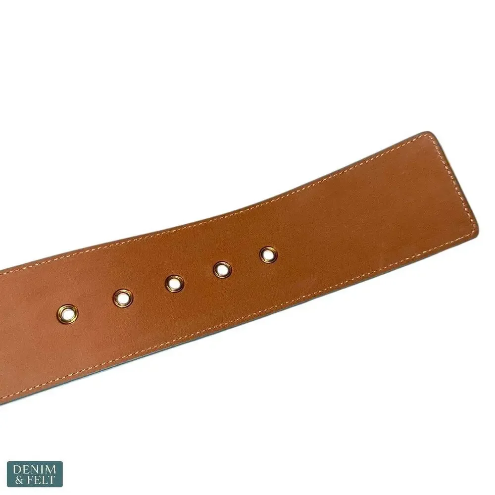 Carolina Herrera Floral Square-Buckle Icon Wide Belt Sky‎ Blue Leather L NEW